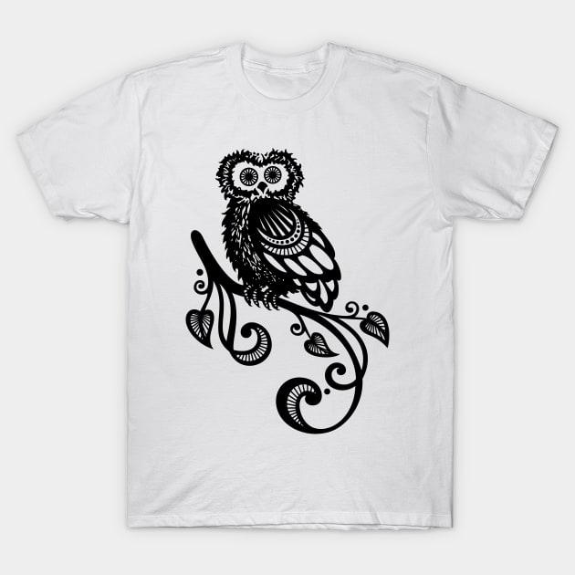 Decorative Owl on Ornate Branch T-Shirt by lissantee